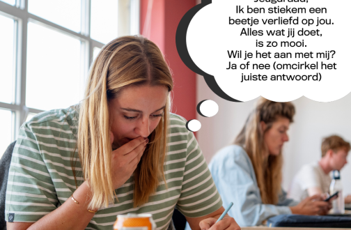 Liefste Vlaamse Jeugdraad, Ik ben stiekem een beetje verliefd op jou. Alles wat jullie doen, is zo mooi. Wil je het aan met mij Ja of nee (omcirkel het juiste antwoord)